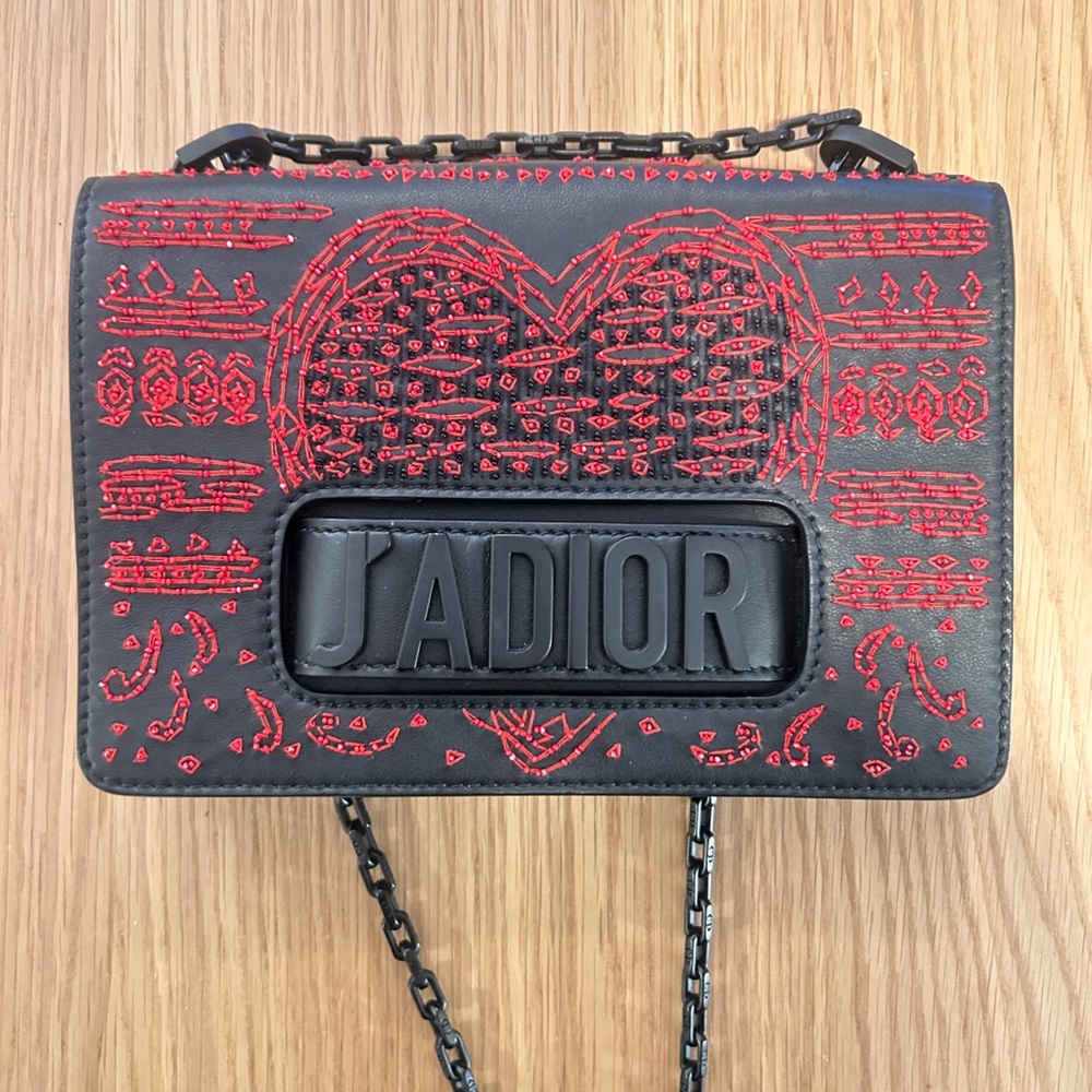 Christian Dior Black and Red Embroidered Crossbody Bag